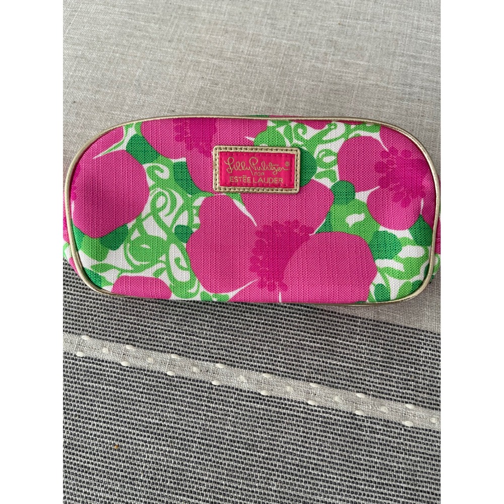 Lilly Pulitzer Estee Lauder Makeup Bag Womens OS Pink Floral Excellent Pouch